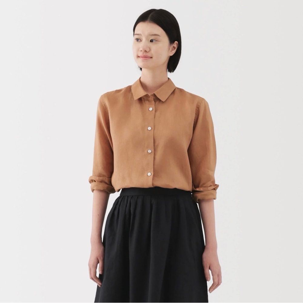 Muji Women’s Washed Linen Shirt - Orange Size Small